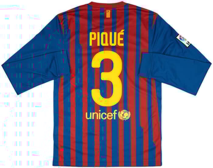 2011-12 Barcelona Home L/S Shirt Pique #3 - 8/10 - (S)