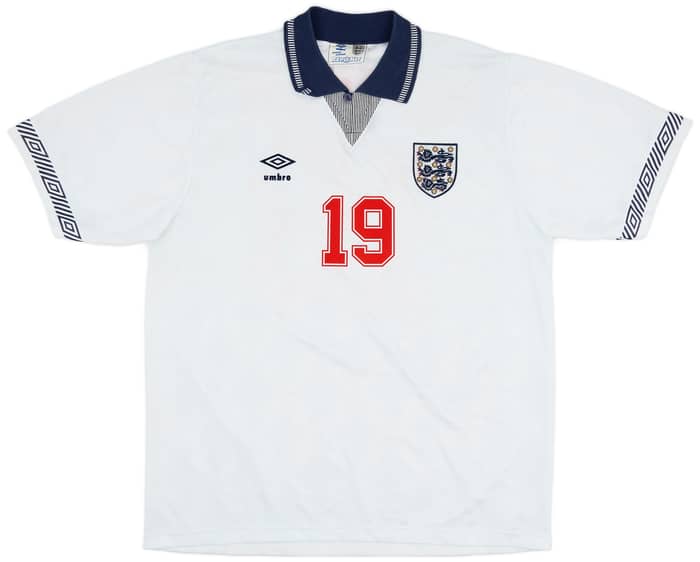 1990-92 England Home Shirt Gascoigne #19 - 9/10 - (L)