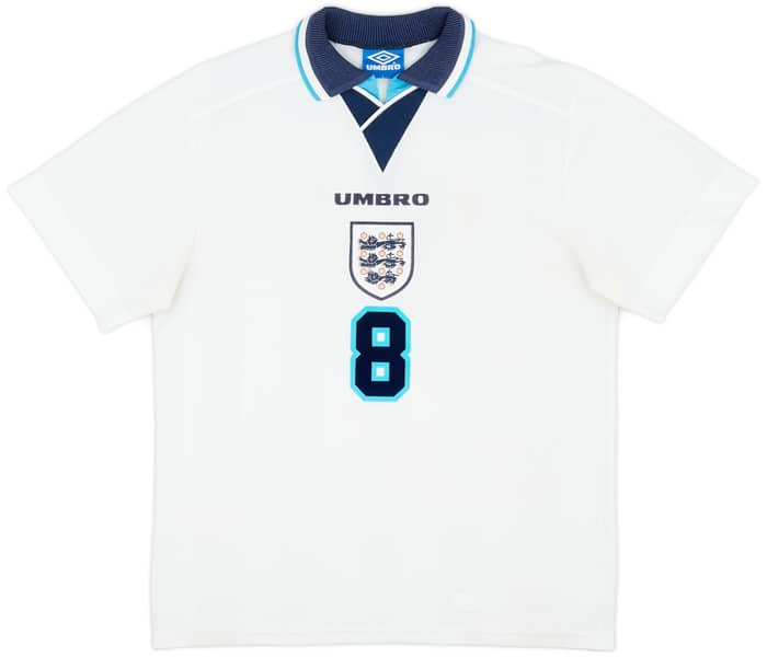 1995-97 England Home Shirt Gascoigne #8 - 7/10 - (L)