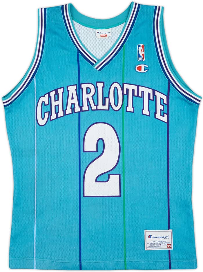 1992-96 Charlotte Hornets L.Johnson #2 Champion Away Jersey - 8/10 - (XS)