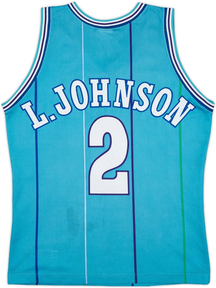 1992-96 Charlotte Hornets L.Johnson #2 Champion Away Jersey - 8/10 - (XS)