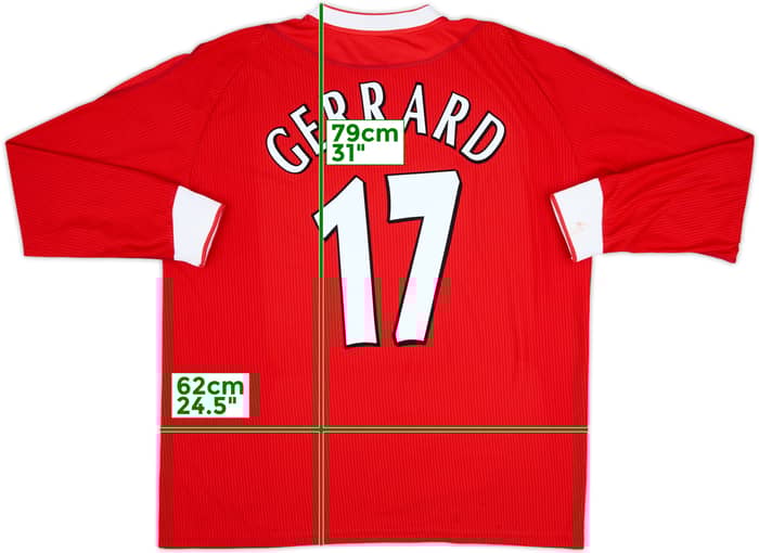 2002-04 Liverpool Home L/S Shirt Gerrard #17 - 7/10 - (XL)