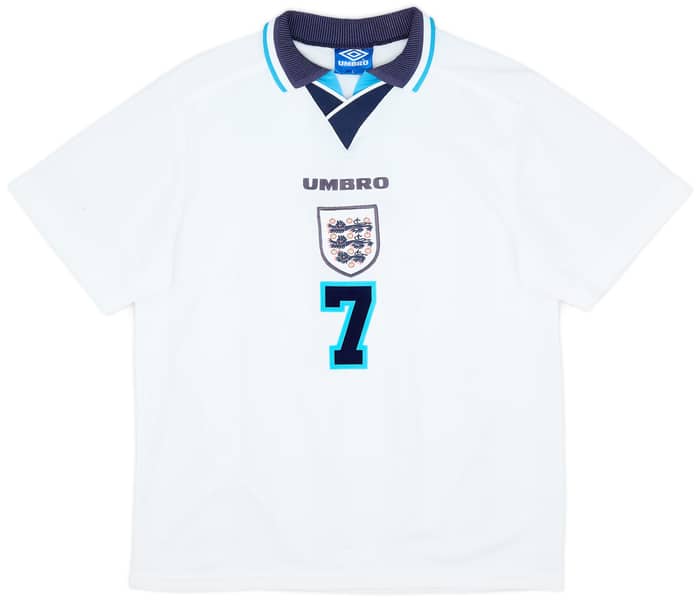 1995-97 England Home Shirt Beckham #7 - 8/10 - (L)