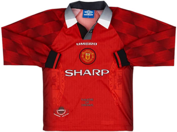 1996-98 Manchester United Home L/S Shirt - 6/10 - (L.Boys)