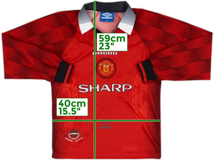 1996-98 Manchester United Home L/S Shirt - 6/10 - (L.Boys)