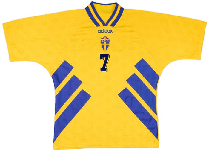 1994-96 Sweden Home Shirt Larsson #7 - 8/10 - (XXL)