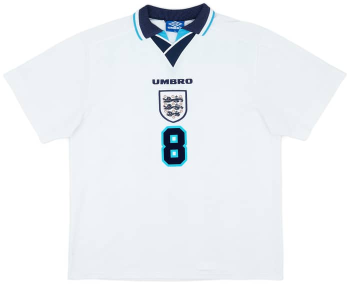1995-97 England Home Shirt Gascoigne #8 - 8/10 - (XL)