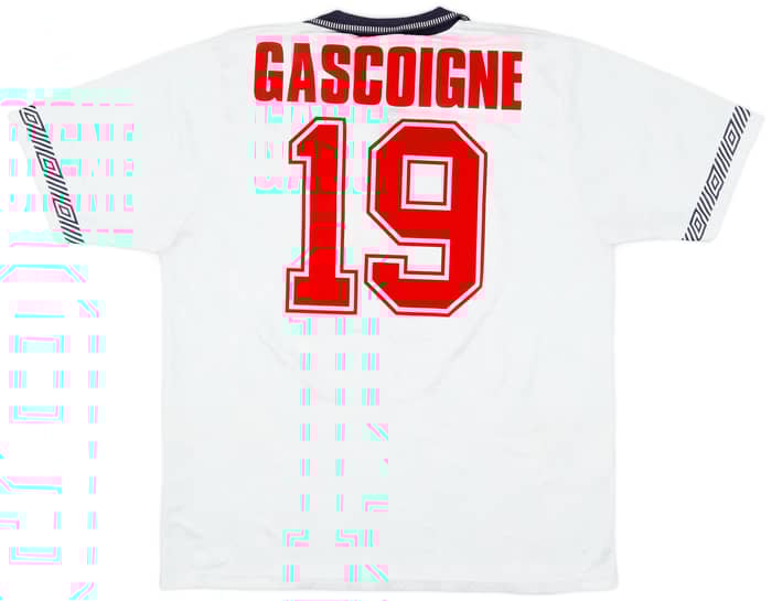 1990-92 England Home Shirt Gascoigne #19 - 8/10 - (XL)