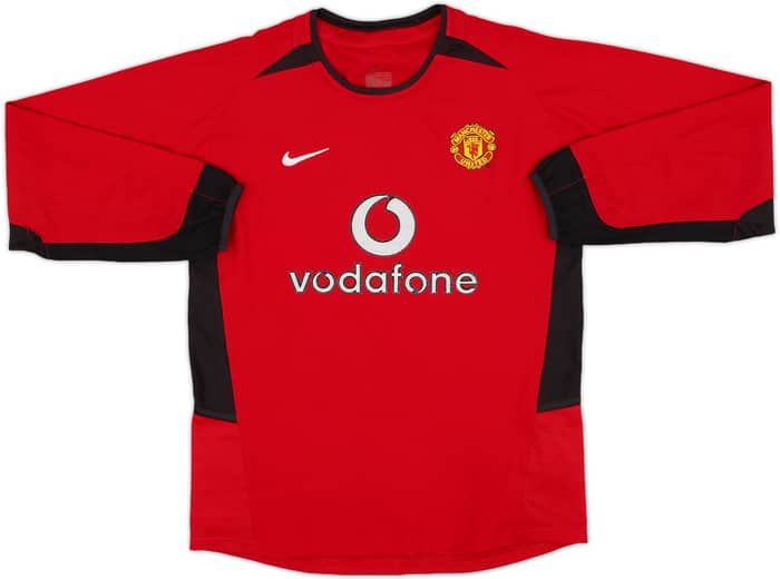 2002-04 Manchester United Home L/S Shirt - 8/10 - (M.Boys)