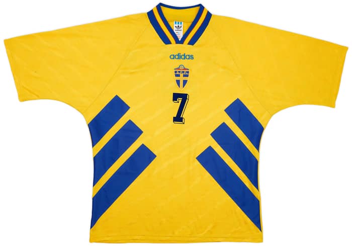 1994-96 Sweden Home Shirt Larsson #7 - 8/10 - (XL)