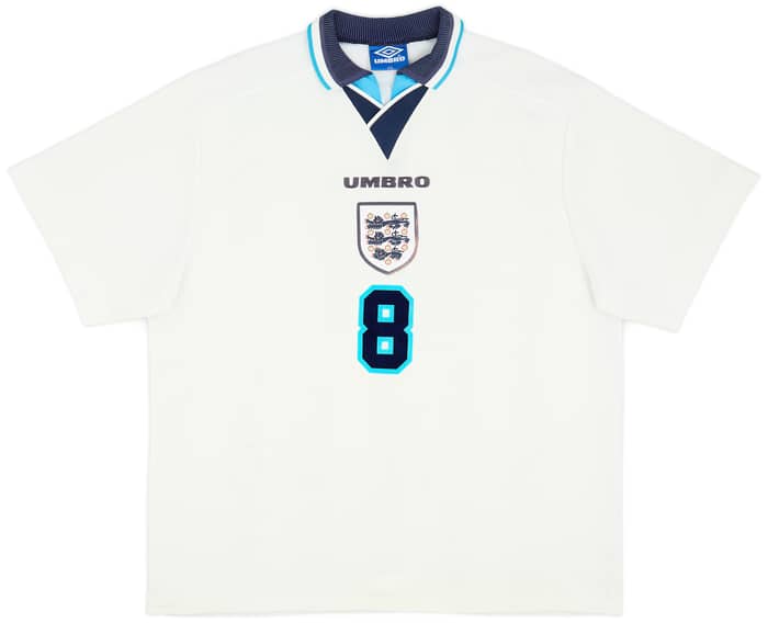 1995-97 England Home Shirt Gascoigne #8 - 7/10 - (XXL)