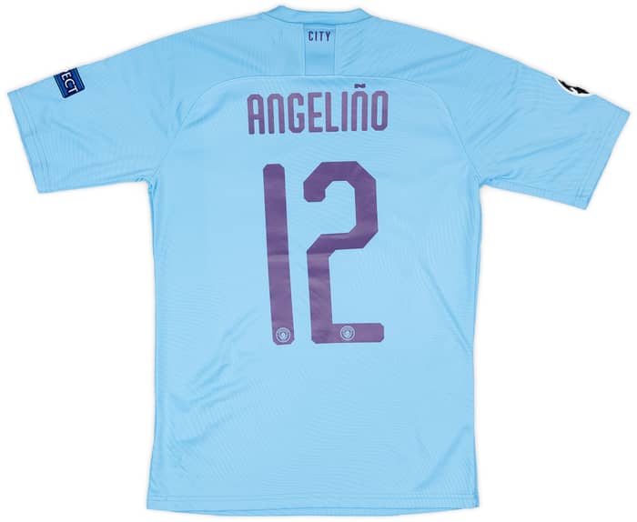 2019-20 Manchester City Match Issue Champions League Home Shirt Angelino #12