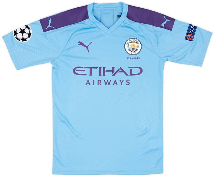2019-20 Manchester City Match Issue Champions League Home Shirt Angelino #12