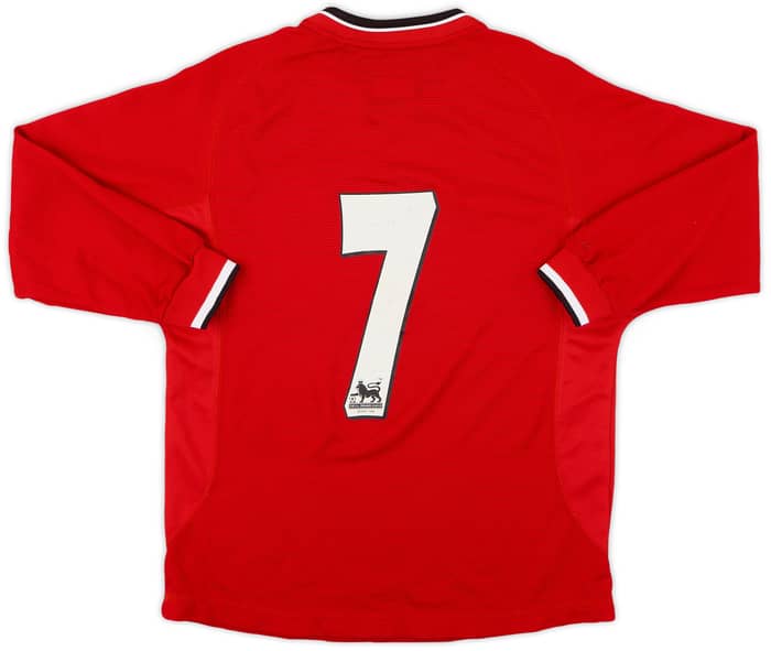 2000-02 Manchester United Home L/S Shirt #7 - 9/10 - (M.Boys)