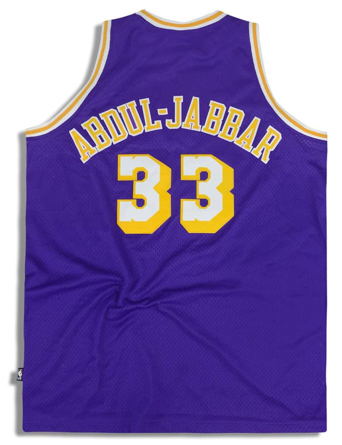 1979-1980 LA Lakers Abdul-Jabbar #33 Reebok Hardwood Classics Swingman Jersey (Away) 3XL