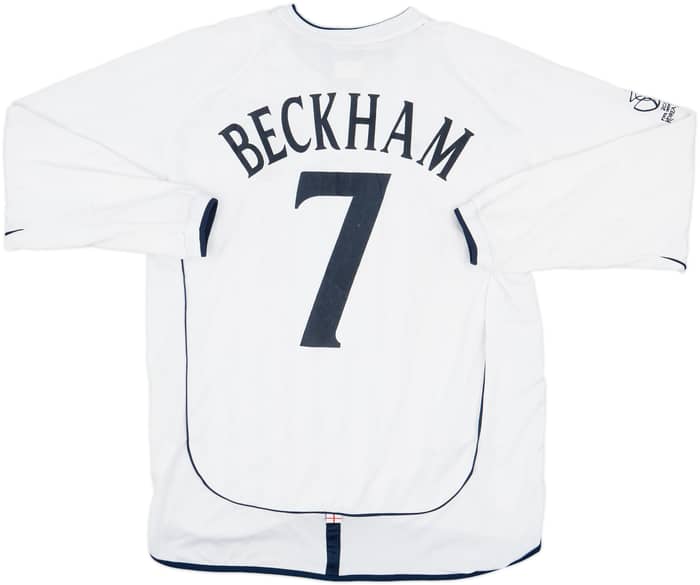 2001-03 England Home L/S Shirt Beckham #7 - 8/10 - (XL)