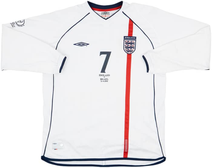 2001-03 England Home L/S Shirt Beckham #7 - 8/10 - (XL)