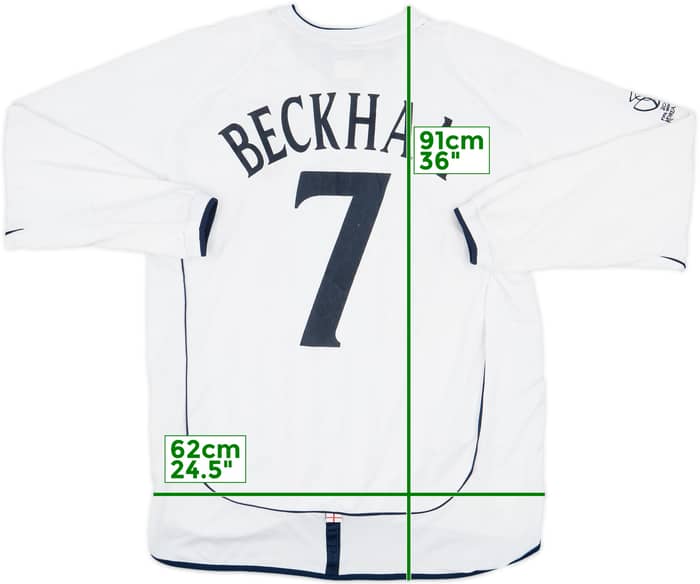 2001-03 England Home L/S Shirt Beckham #7 - 8/10 - (XL)