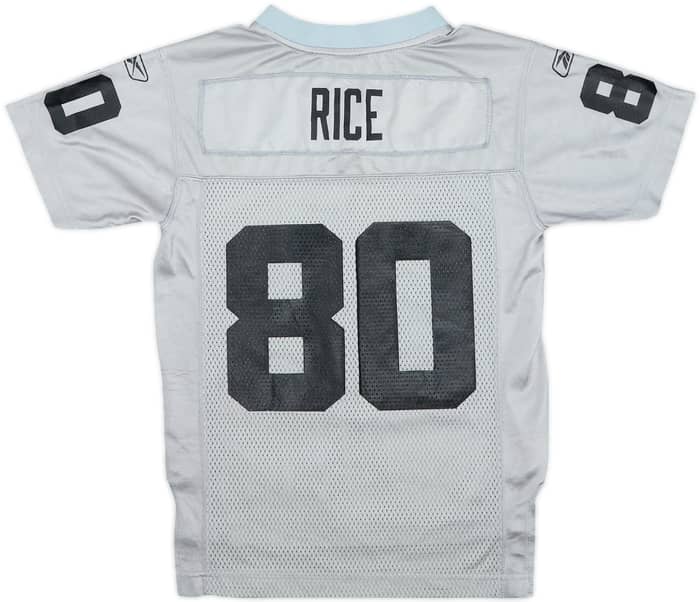2004 Oakland Raiders Rice #80 Reebok On Field Alternate Jersey - 6/10 - (S.Boys)