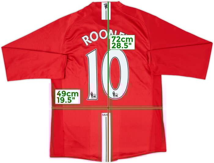 2007-09 Manchester United Home L/S Shirt Rooney #10 - 5/10 - (M)
