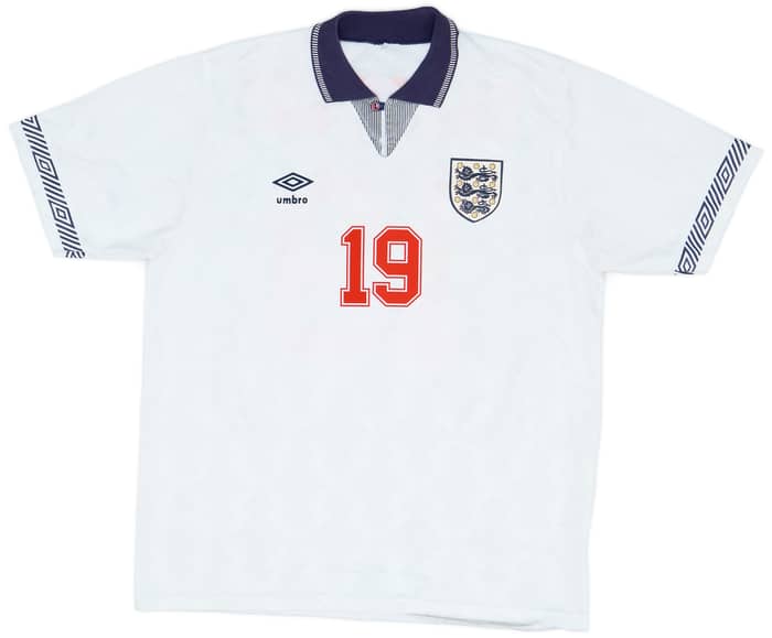 1990-92 England Home Shirt Gascoigne #19 - 8/10 - (L)