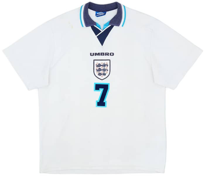 1995-97 England Home Shirt Beckham #7 - 5/10 - (XL)