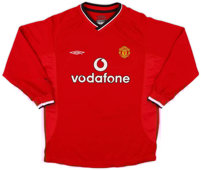 2000-02 Manchester United Home L/S Shirt #7 - 9/10 - (M.Boys)