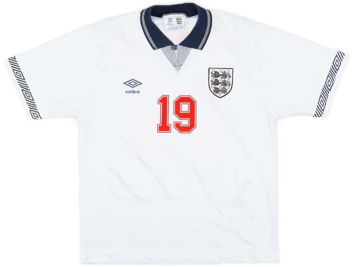 1990-92 England Home Shirt Gascoigne #19 - 6/10 - (S)