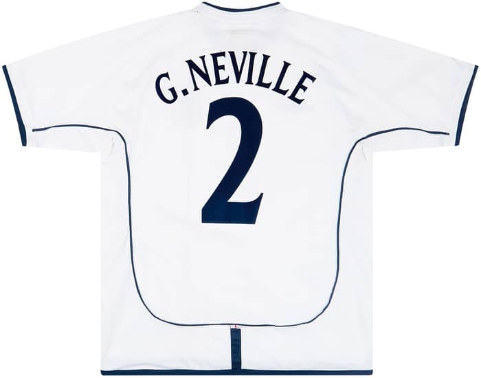 2001-03 England Home Shirt G.Neville #2 - 7/10