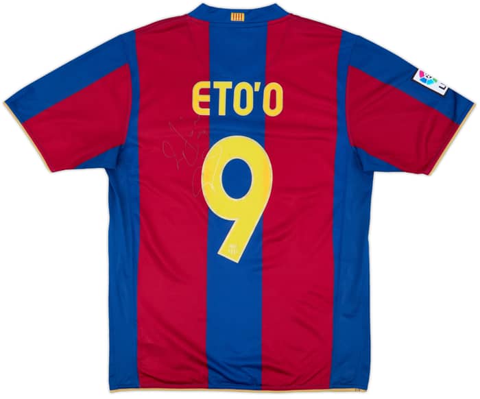 2007-08 Barcelona Signed Home Shirt Eto'o #9 - 7/10 - (M)