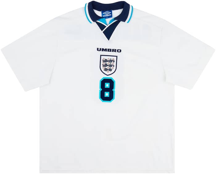 1995-97 England Home Shirt Gascoigne #8 - 8/10 - (XXL)