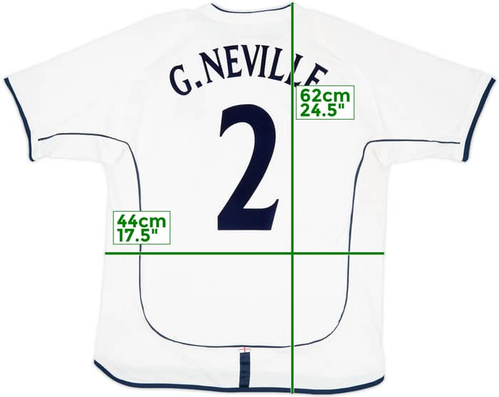 2001-03 England Home Shirt G.Neville #2 - 7/10 - (L)