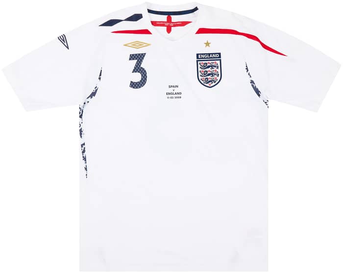 2009 England Match Issue Signed Home Shirt A.Cole #3 (v Spain)