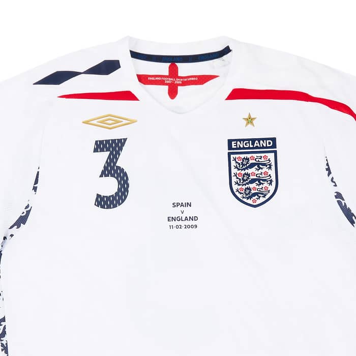 2009 England Match Issue Signed Home Shirt A.Cole #3 (v Spain)