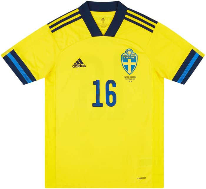 2021 Sweden Match Issue Home Shirt Larsson #16 (v Uzbekistan)