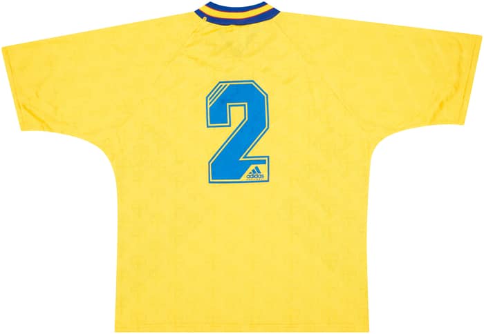1995 Sweden Match Worn Umbro Cup Home Shirt #2 (Sundgren) v England