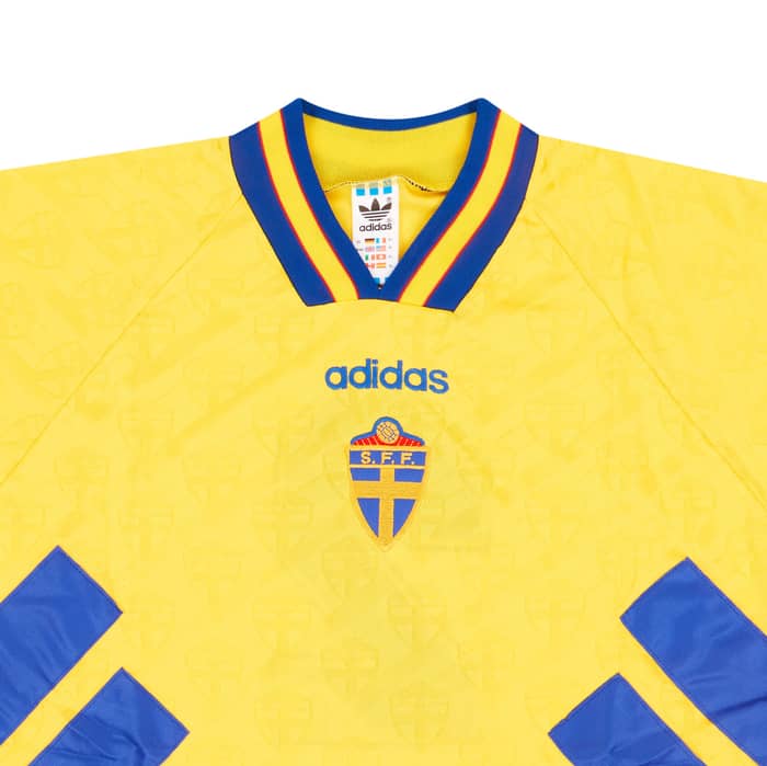 1995 Sweden Match Worn Umbro Cup Home Shirt #2 (Sundgren) v England