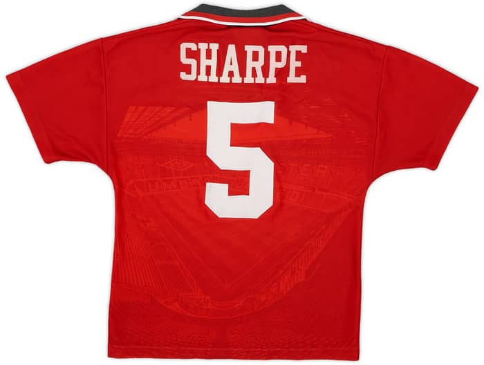 1994-96 Manchester United Home Shirt Sharpe #5 - 8/10 - (L.Boys)