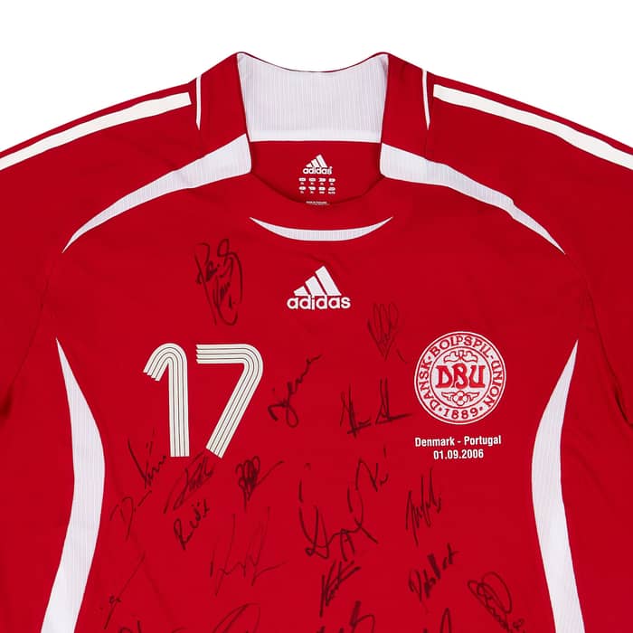2006 Denmark Match Worn Signed Home Shirt #17 (Poulsen) v Portugal