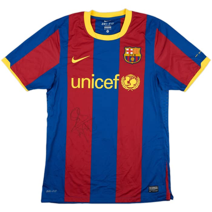 2010-11 Barcelona Player Issue Signed Home Shirt Pique #3 - 8/10 - (M)