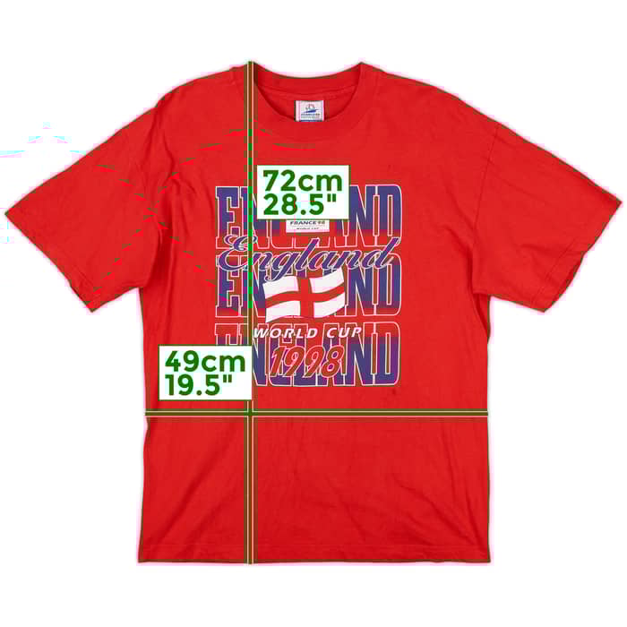 1998 England World Cup 98 Cotton Tee - 7/10 - (L)