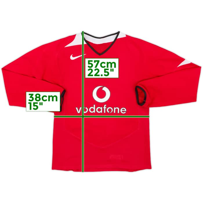 2004-06 Manchester United Home L/S Shirt - 7/10 - (M.Boys)