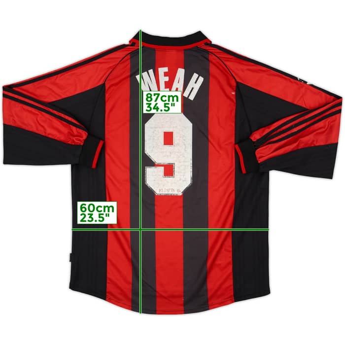 1998-00 AC Milan Home L/S Shirt Weah #9 - 5/10 - (XL)