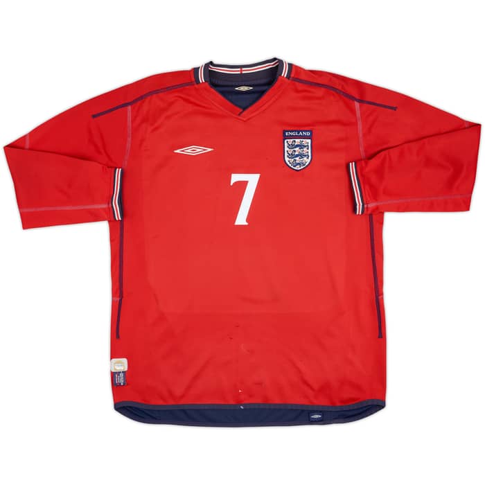 2002-04 England Away L/S Shirt Beckham #7 - 5/10 - (XL)