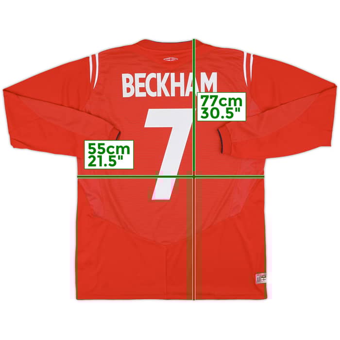 2004-06 England Away L/S Shirt Beckham #7 - 10/10 - (L)