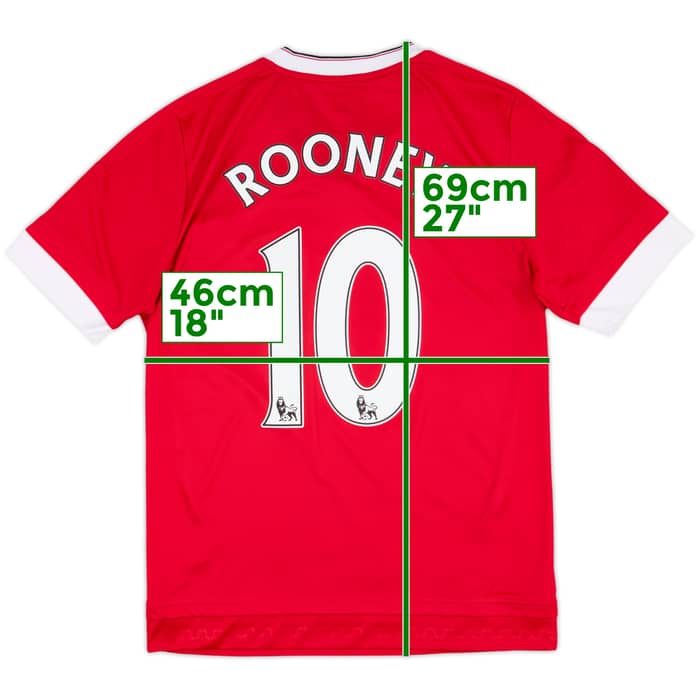 2015-16 Manchester United Home Shirt Rooney #10 - 9/10 - (XL.Boys)