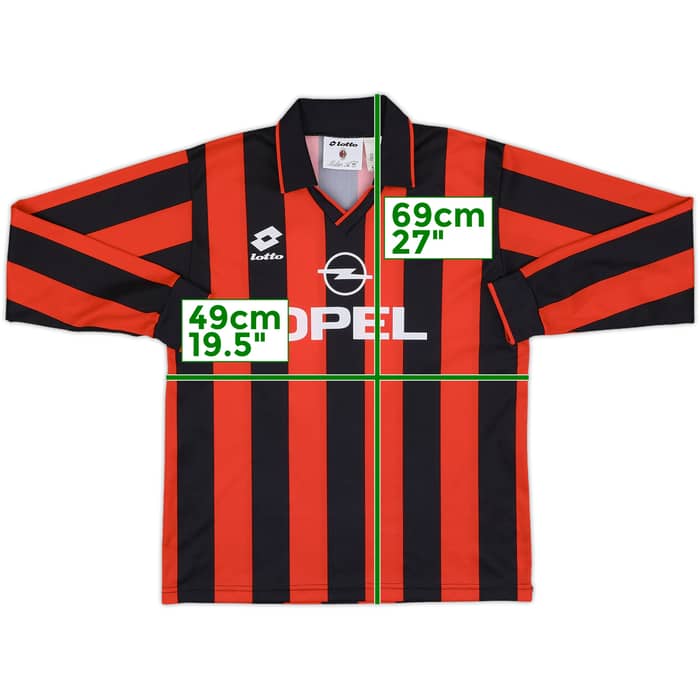 1995-96 AC Milan Basic Home L/S Shirt #9 - 10/10 - (XL.Boys)