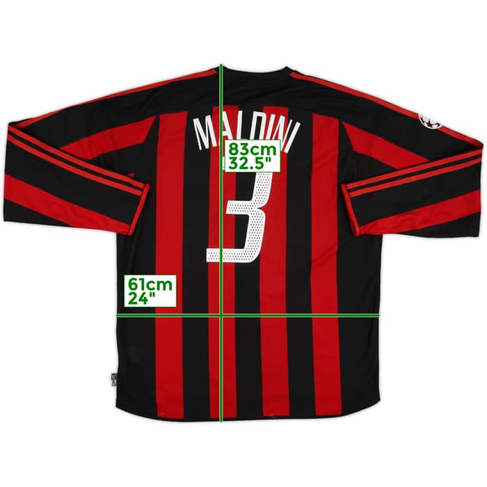 2003-04 AC Milan Home L/S Shirt Maldini #3 - 5/10 - (XL)