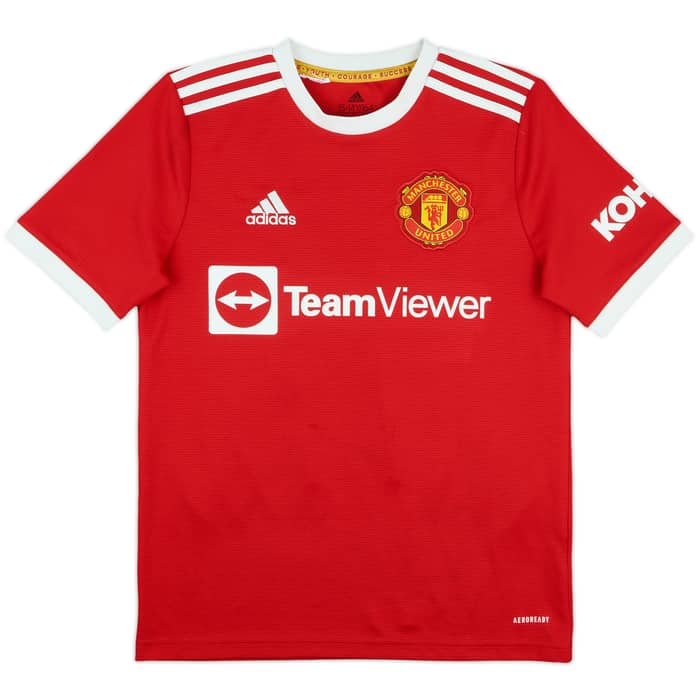 2021-22 Manchester United Signed Home Shirt B.Fernandes #18 - 8/10 - (L.Boys)