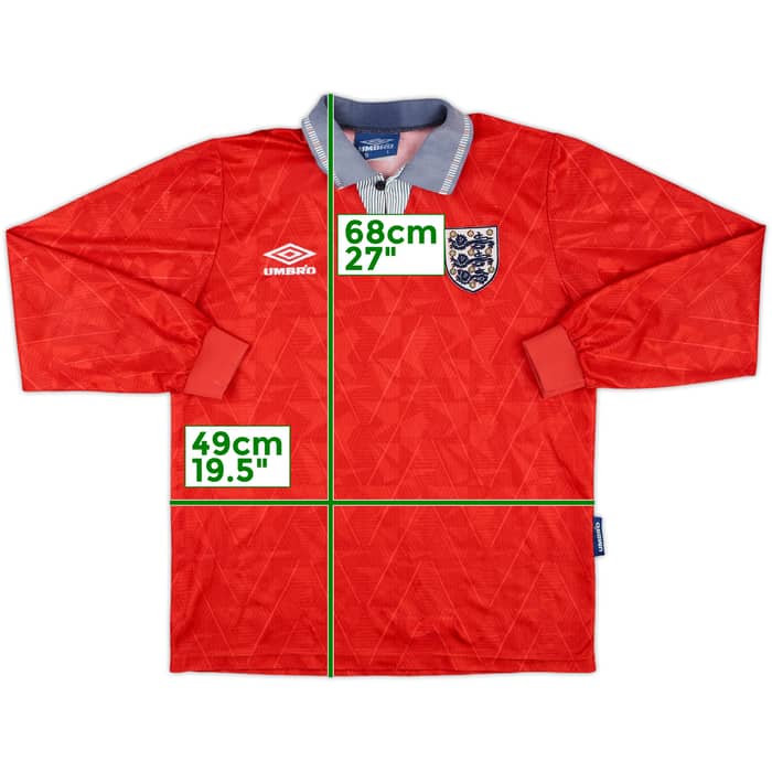 1990-93 England Away L/S Shirt - 6/10 - (S)